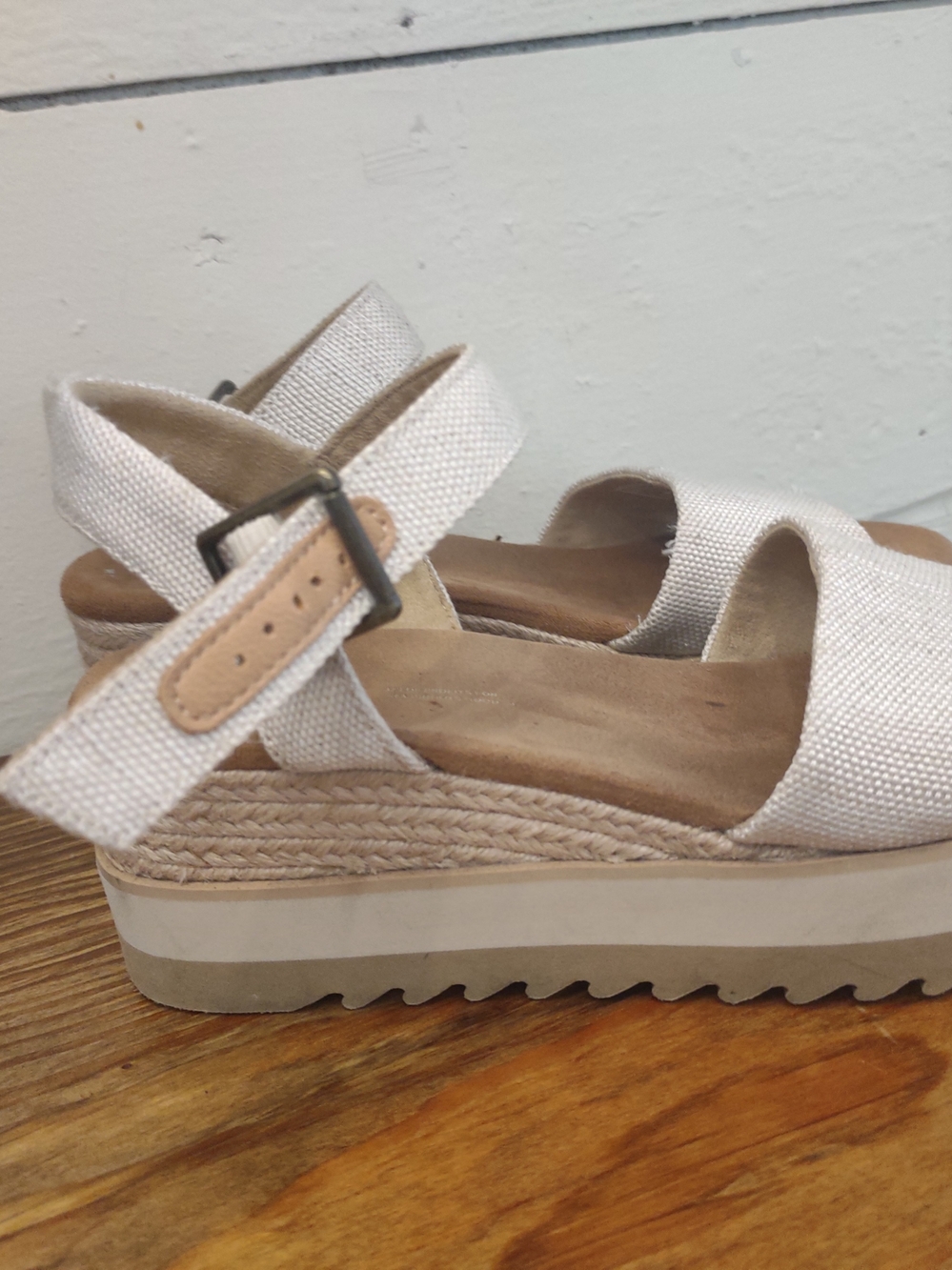 Toms Cream Canvas Espadrille Platform Sandals